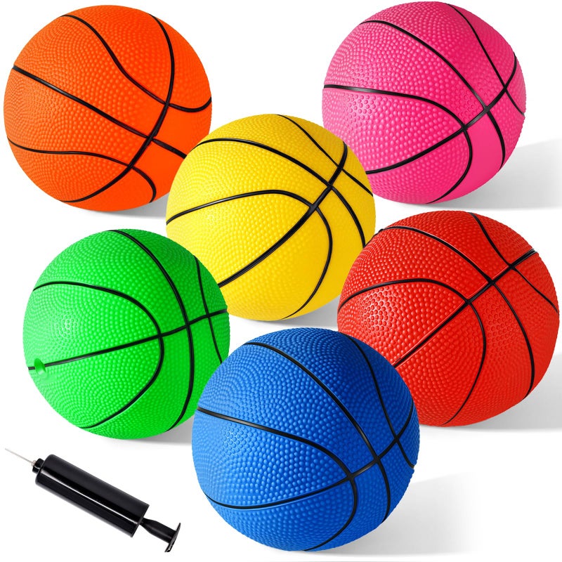 Shindel Mini Basketball, 6PCS 6.3 inches Basketballs with Pump for Birthday Gifts for Toddlers Kids, Playground Balls for Pool, Indoors, Outdoors - Image 1